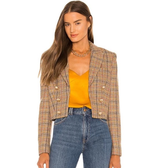L'agence Inez cropped plaid blazer